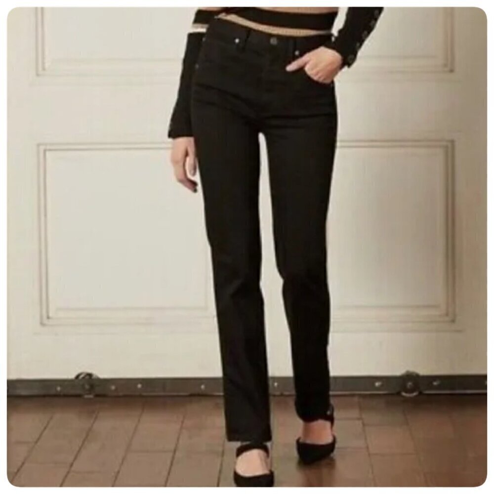 BOYISH Dempsey Womens High Rise Straight Jeans Sz 27 in LA STRADA Black Stretch